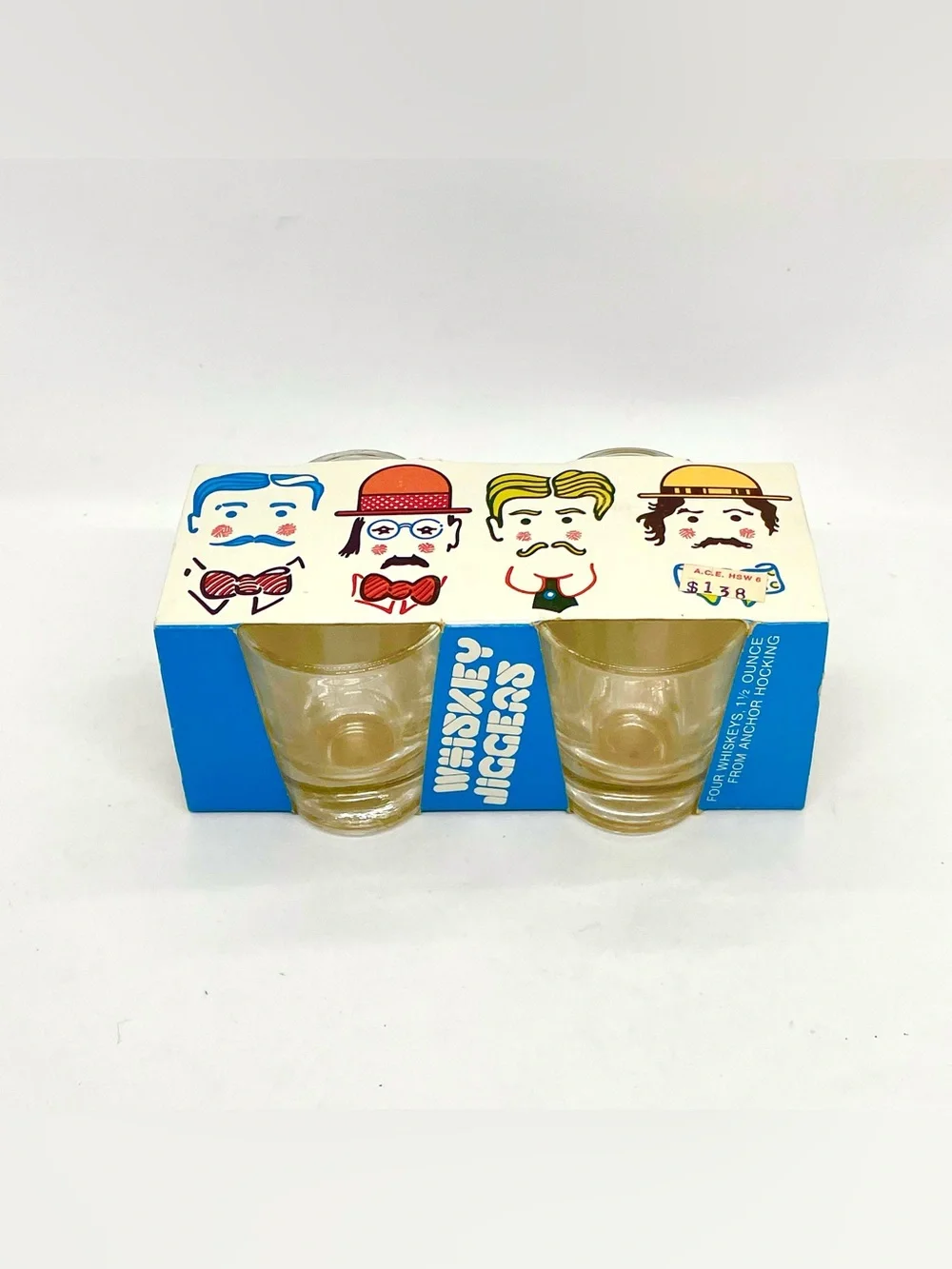 Vtg Anchor Hocking Whiskey Jiggers Shot Glasses Set of 4 Original Box Retro 70s